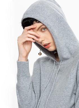 街头慵懒宽松CASHMERE山羊绒衫卫衣款套头带帽男女情侣