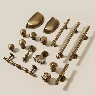 法式古铜色柜门拉手抽屉橱柜实心简约锌合金把手中古风家具五金件