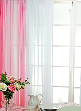 成品窗帘窗纱帘阳台纱不遮光布料白色隔断白纱粉红纯色透光不透人