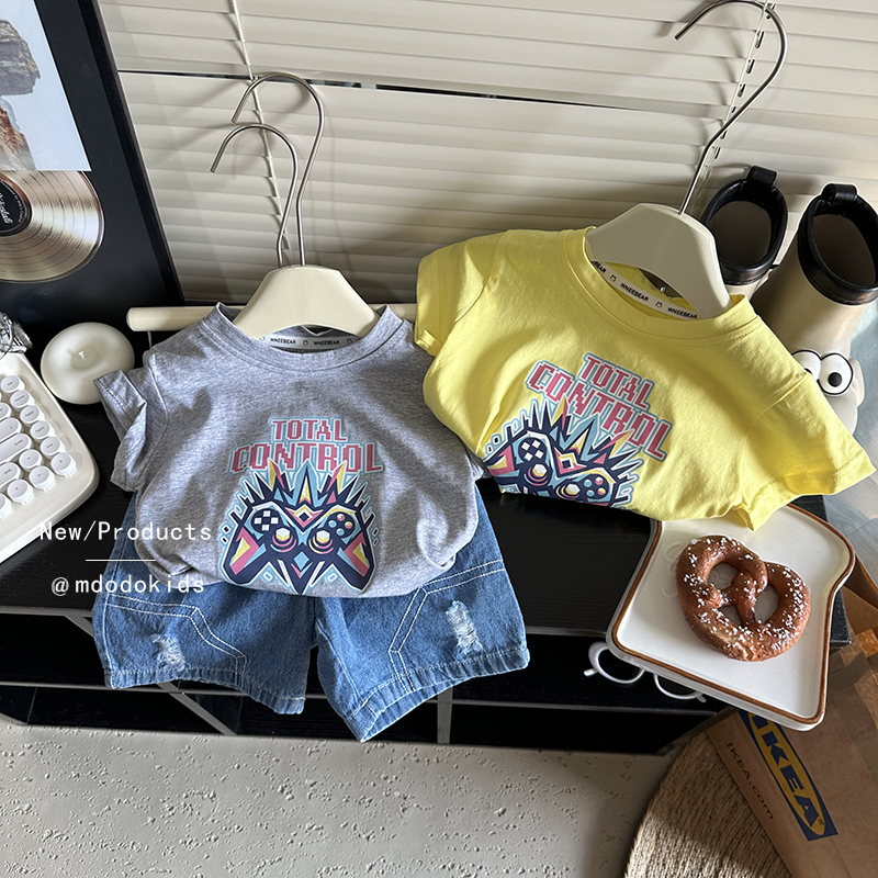 男宝宝夏季纯棉短袖套装薄款夏装婴幼童外出服洋气半袖短裤两件套