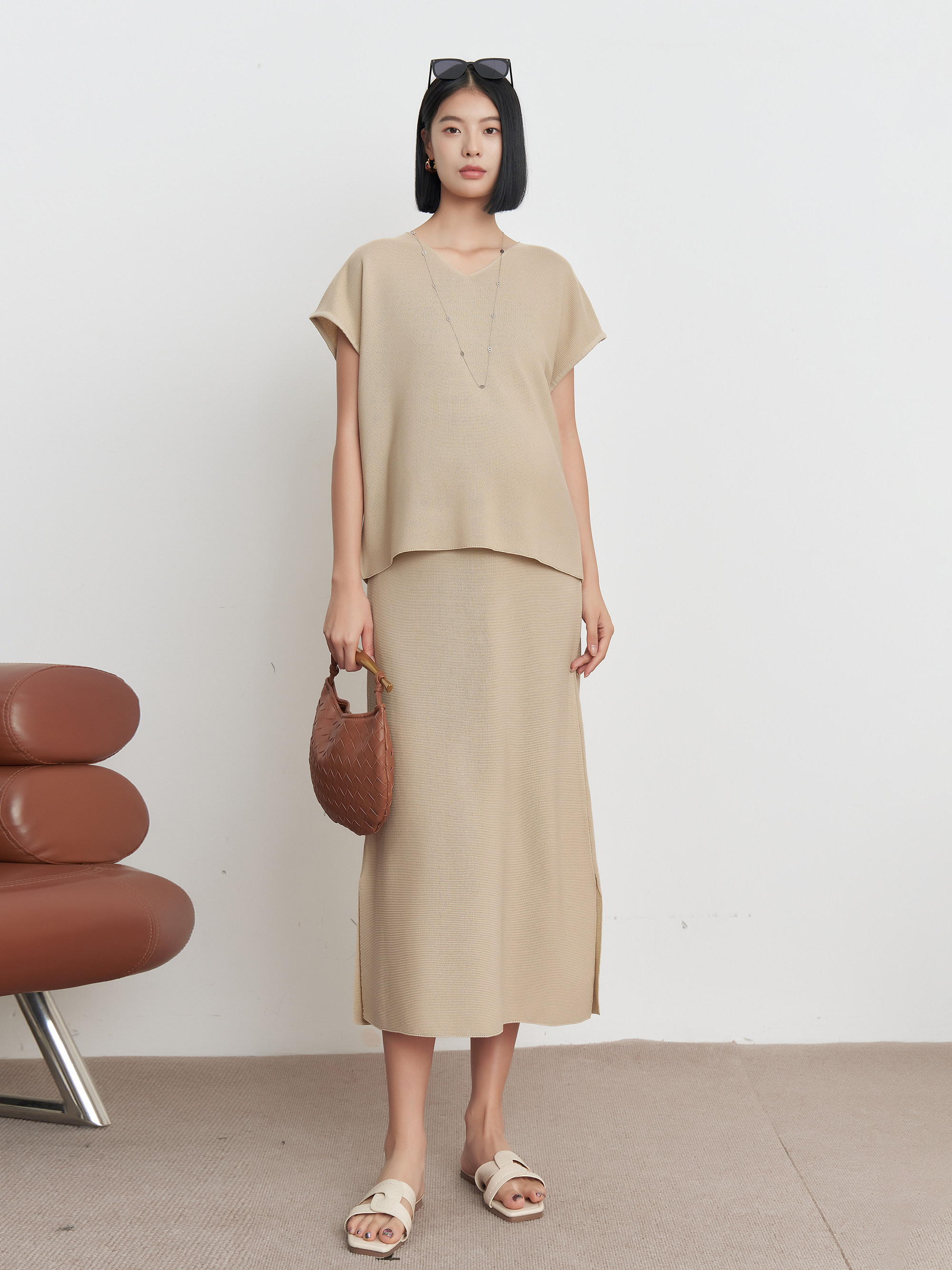 BELLYWEAR 임산부 게으른 스타일 정장 새로운 유행 ROW 스타일 느슨한 반팔 탑과 튜브 탑 스커트 투피스 세트