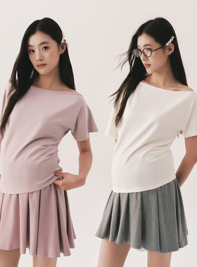 BELLYWEAR斜肩高级感短袖上衣女