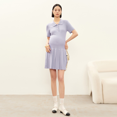 BELLYWEAR藤萝紫法式压褶针织裙