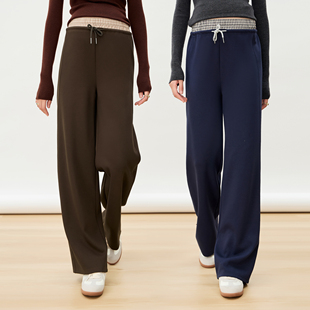 miu系格纹宽松假两件直筒时髦休闲裤 新款 2025秋季 BELLYWEAR孕妇裤