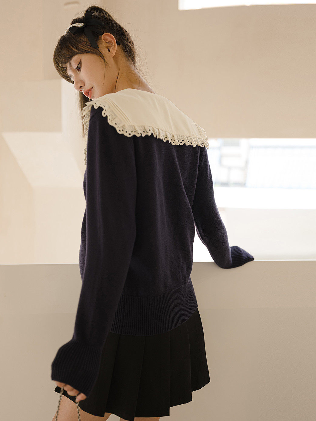 BELLYWEAR 출산 탑 가을 세련된 느슨한 분리형 대형 옷깃 달콤한 연령 감소 출산 스웨터