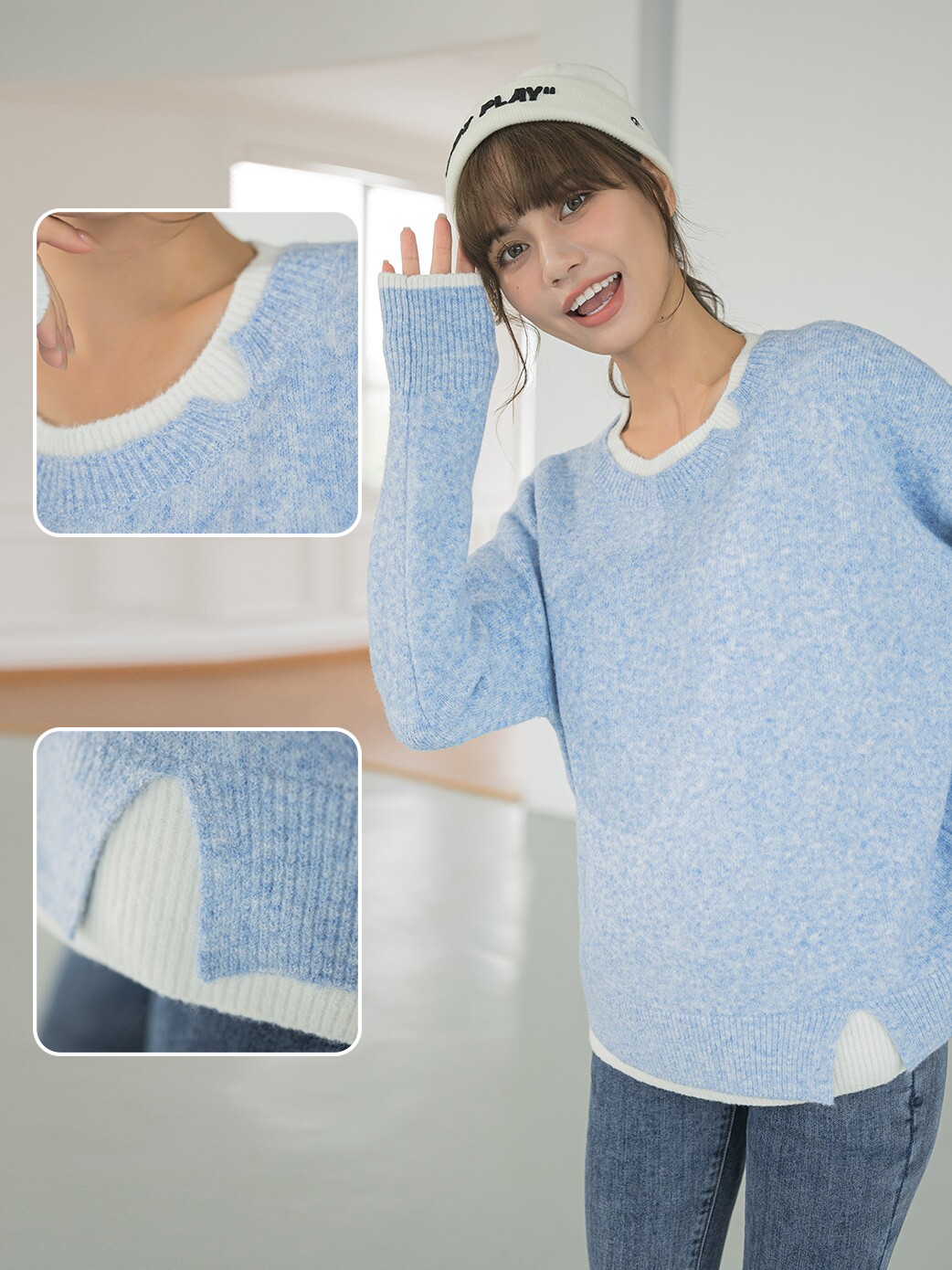 BELLYWEAR 출산 착용 가을 스웨터 패션 겉옷 느슨한 라운드 칼라 컬러 풀오버 새로운 따뜻한 탑