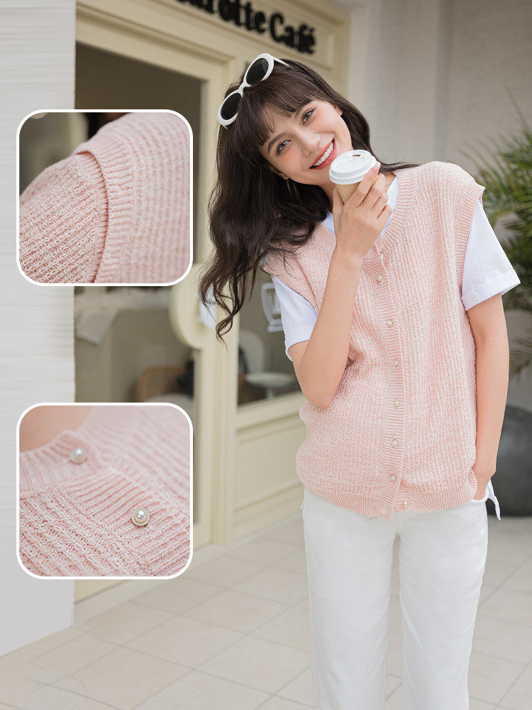BELLYWEAR 출산 니트 가디건 가을 패션 핑크 작은 향기 스타일 분리형 소매 모직 탑