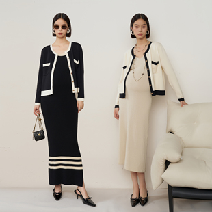 撞色小香风千金宽松休闲外套开衫 秋冬新款 针织衫 BELLYWEAR孕妇装