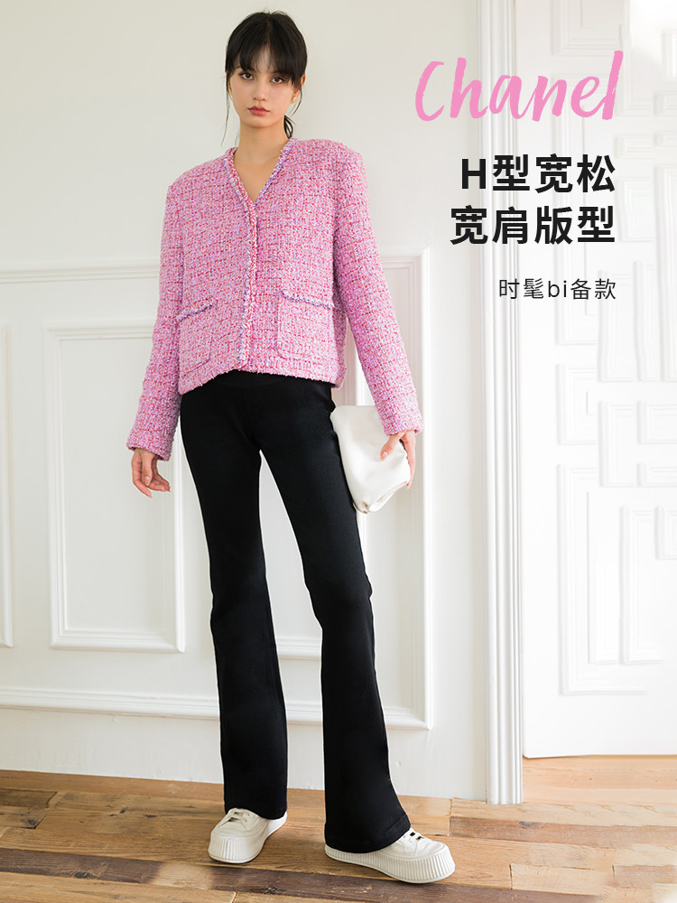 BELLYWEAR 출산 재킷 가을 아우터 신상 패션 작은 향기 짧은 프렌치 브이넥 가을 재킷