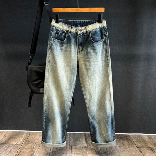 潮流长裤 高级渐变水洗直筒牛仔裤 秋季 潮牌复古宽松老爹阔腿裤 男士