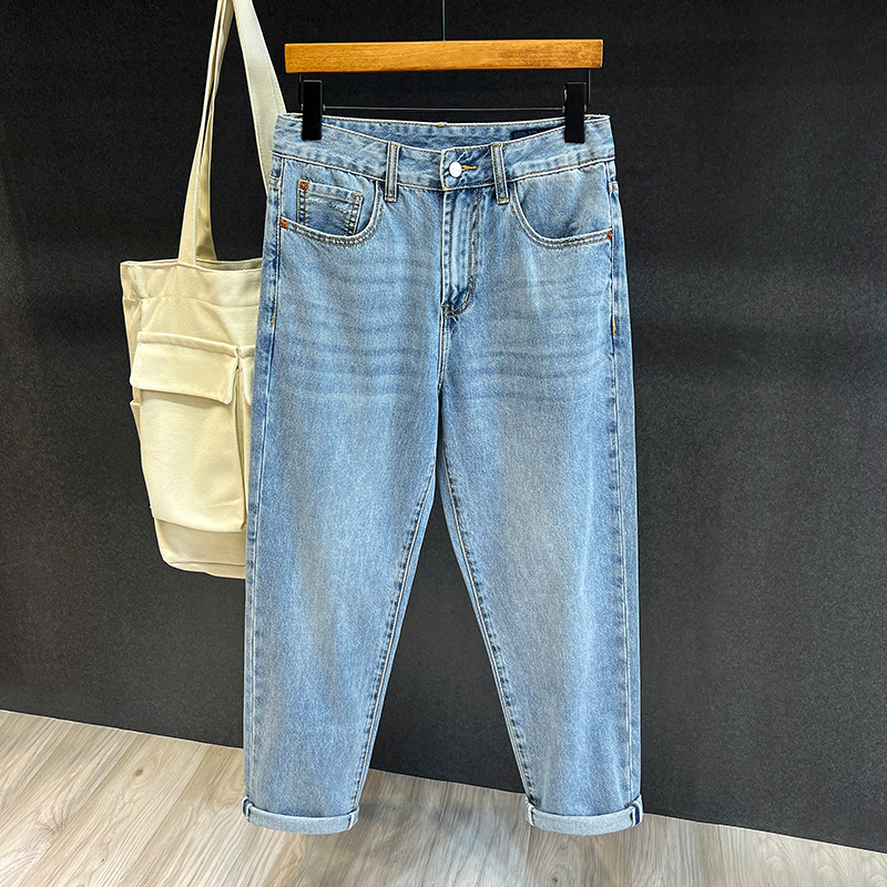 浅蓝色微锥牛仔裤男士2025日系春秋季宽松直筒裤子男休闲百搭长裤