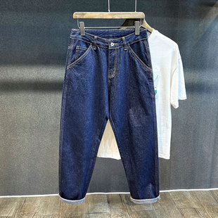 老爹裤 日系复古深蓝原色直筒牛仔裤 新款 潮牌宽松哈伦冬季 子男 男士