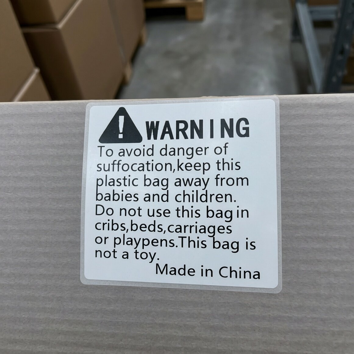 窒息标签仓储出口包装塑料袋警示警示语标签安全警示标签中国制造