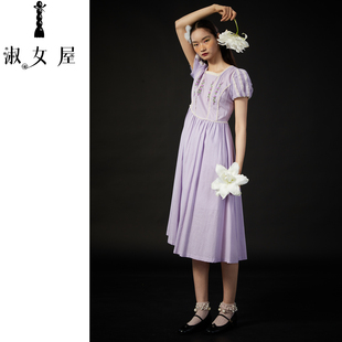 淑女屋官方旗舰店水晶鞋 与玫瑰花玫瑰花公主弧线连衣裙棉夏