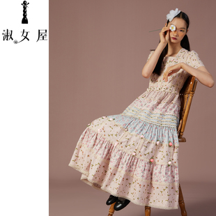 淑女屋官方旗舰店十四行诗少女花园棉碎花连衣裙甜美少女仙女裙