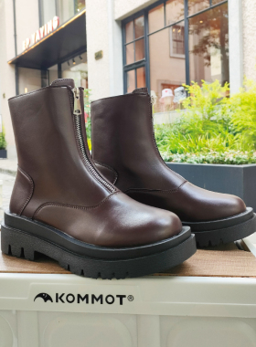 FOOTLIFE厚底马丁靴女2022新款英伦风前拉链软底切尔西短靴瘦瘦靴