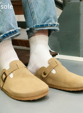 日本bisole勃肯鞋女2024新款厚底软木全包头拖鞋真皮半拖懒人鞋