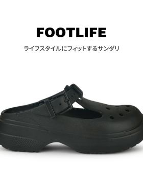 FOOTLIFE厚底洞洞鞋女夏季防滑搭扣玛丽珍休闲沙滩鞋外穿