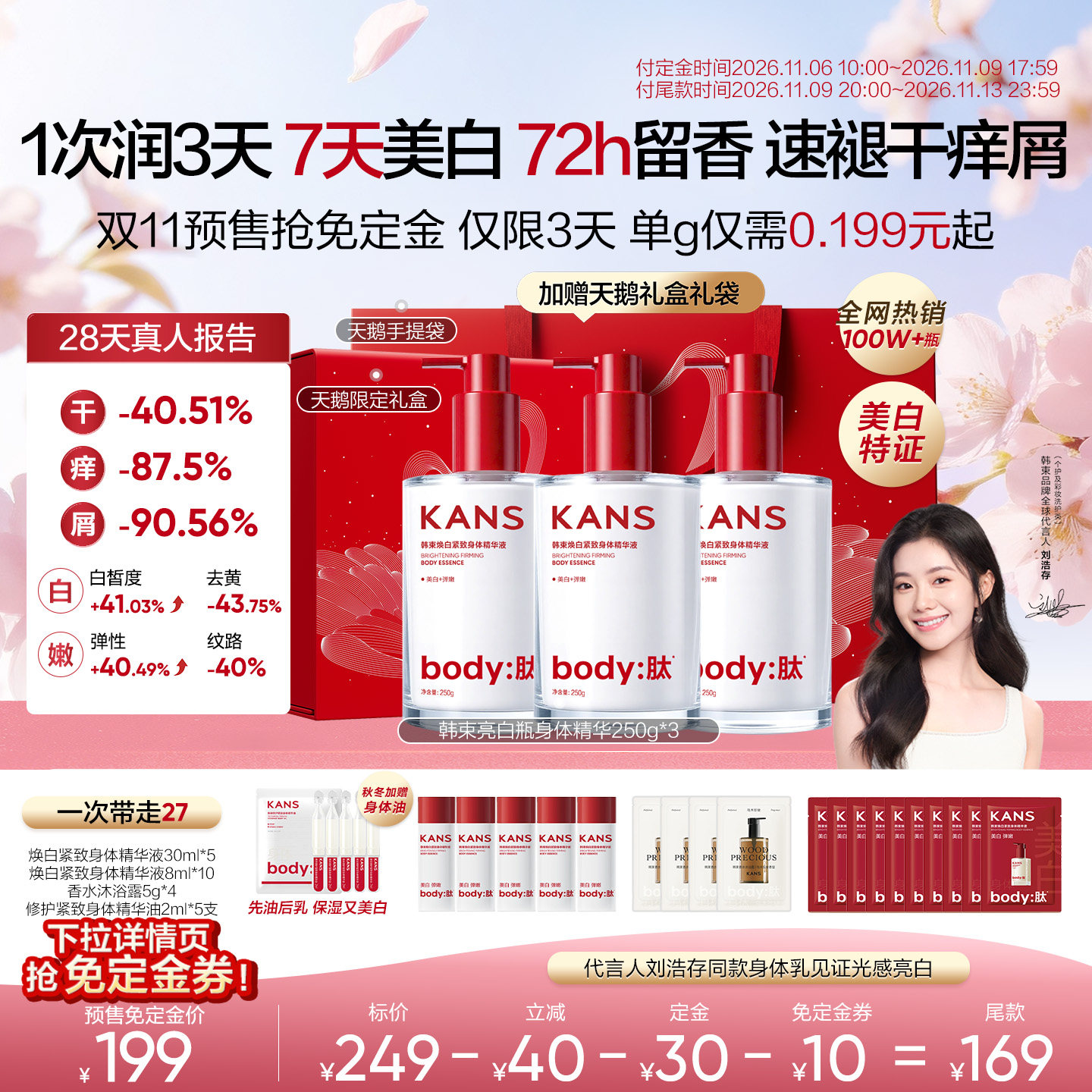 详情页领免定券韩束美白身体乳保湿滋润女皮肤干燥甘油润肤乳250g