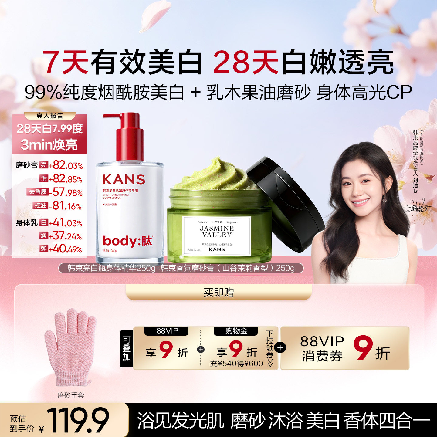 Kans/韩束香氛果酸身体磨砂膏全身嫩滑清洁去角质疙瘩改善暗沉