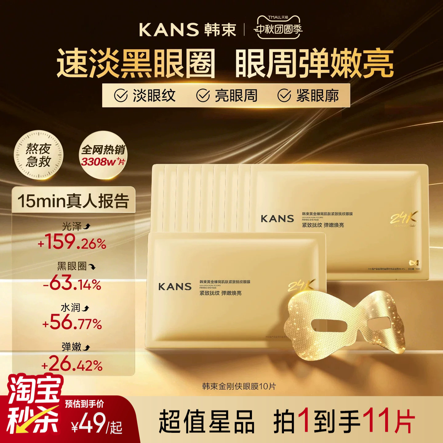 【秒杀】韩束金刚侠眼膜贴抗皱紧致补水淡眼纹淡眼纹熬夜黑眼圈图片