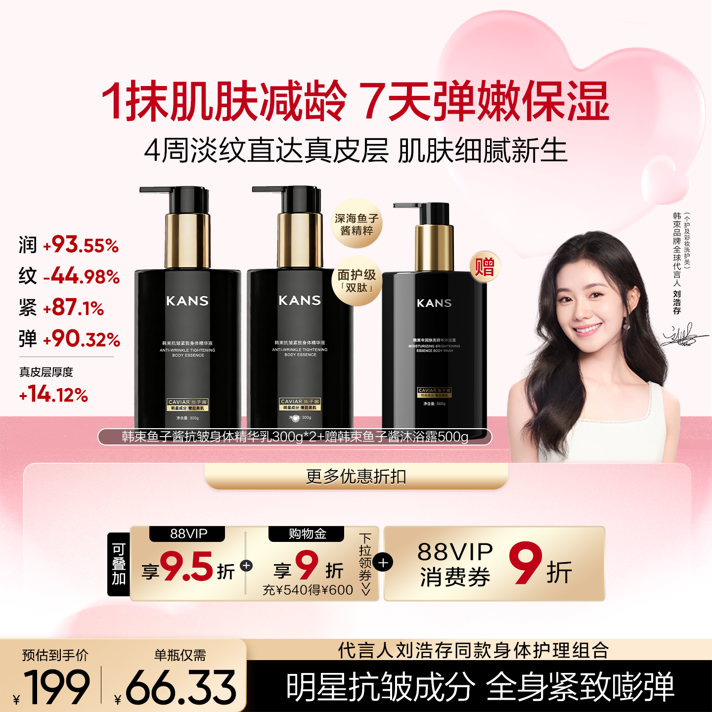 韩束鱼子酱抗皱紧致身体乳保湿滋润皮肤抚纹弹嫩两瓶装
