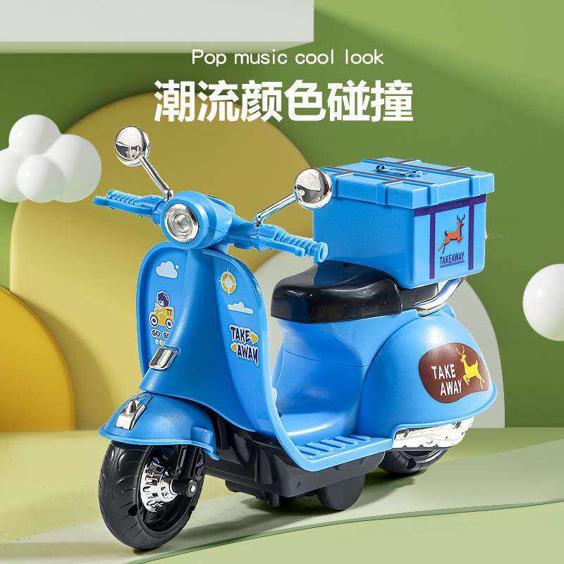 儿童卡通声光外卖摩托车仿真灯光声音惯性小摩托模型送餐二轮摩托