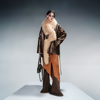 NN-NORTH NODE “环戴古老尾花”绗棉皮夹克外套（毛领可拆卸）