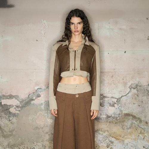 NORTH NODE原创设计辣妹PU拼接短外套夹克