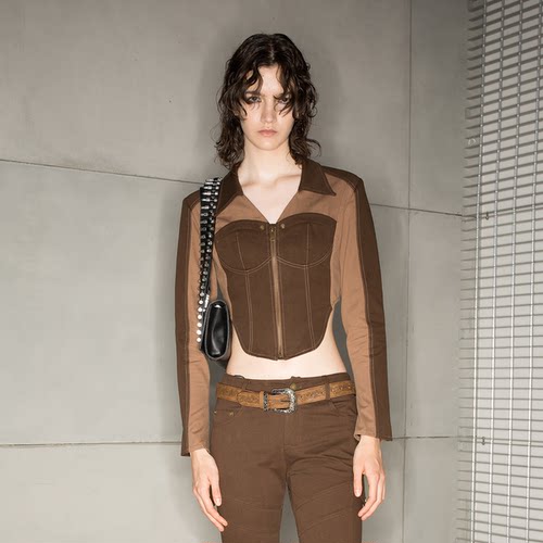 NORTH NODE】复古秋冬拼接衬衫打底衫短款修身衬衣