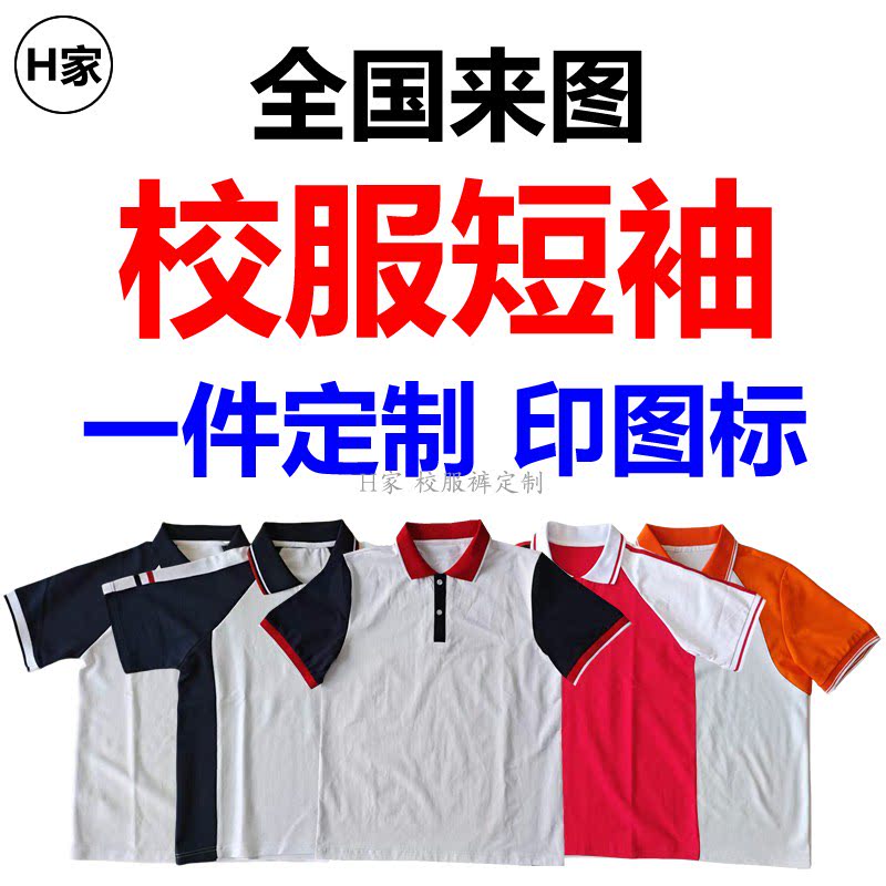 来图订做全国中高小学生纯棉校服短袖半袖翻领T恤POLO衫班服园服图片