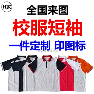 来图订做全国中高小学生纯棉校服短袖半袖翻领T恤POLO衫班服园服