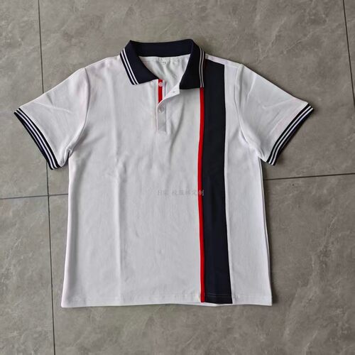 订做巴南区李家沱小学校服白色拼红色深蓝短袖T恤POLO衫半袖班服