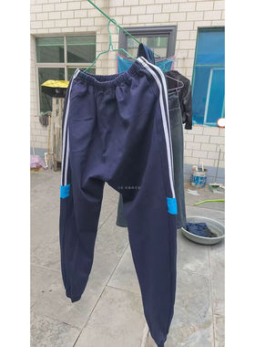 沁阳一中来图定制藏蓝学生校服裤子侧边白条杠蓝色四边形加绒班服