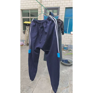 沁阳一中来图定制藏蓝学生校服裤子侧边白条杠蓝色四边形加绒班服