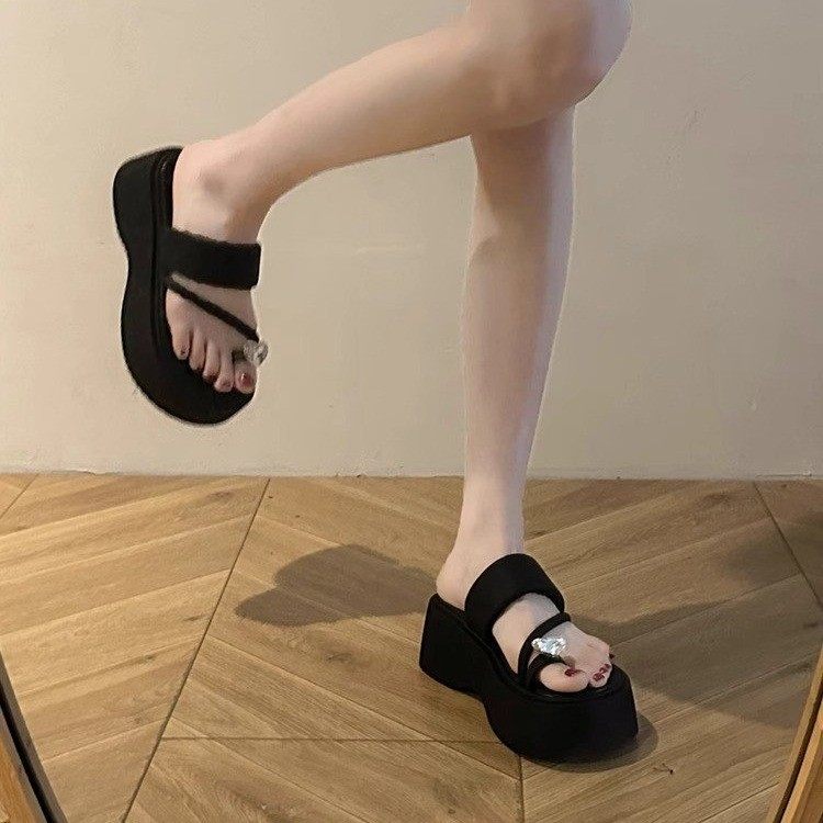 百搭配裙纯色增高拖鞋女2025新款法式小众设计感拖鞋套趾凉拖软底,居家布艺,居家凉拖/凉鞋,淘宝优惠券,粉丝福利购,淘宝优惠卷