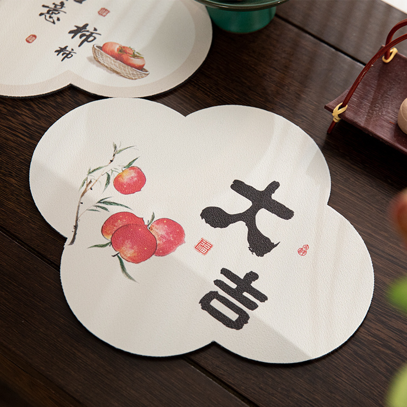 书法暖居科技皮硅藻泥吸水茶垫双面防滑茶垫异形杯垫新中式茶席