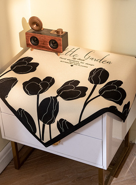 床头柜防尘保护罩防水棉麻方形盖布黑白极简桌布梳妆台边柜罩盖巾