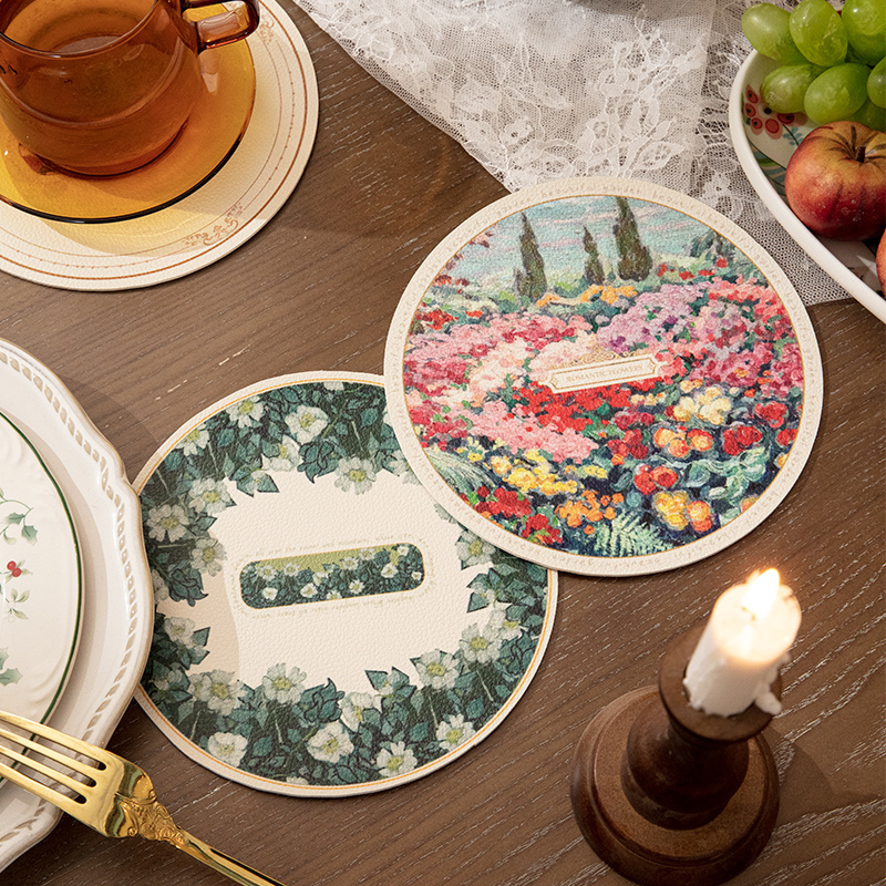 复古油画系圆形皮革餐垫防水防油