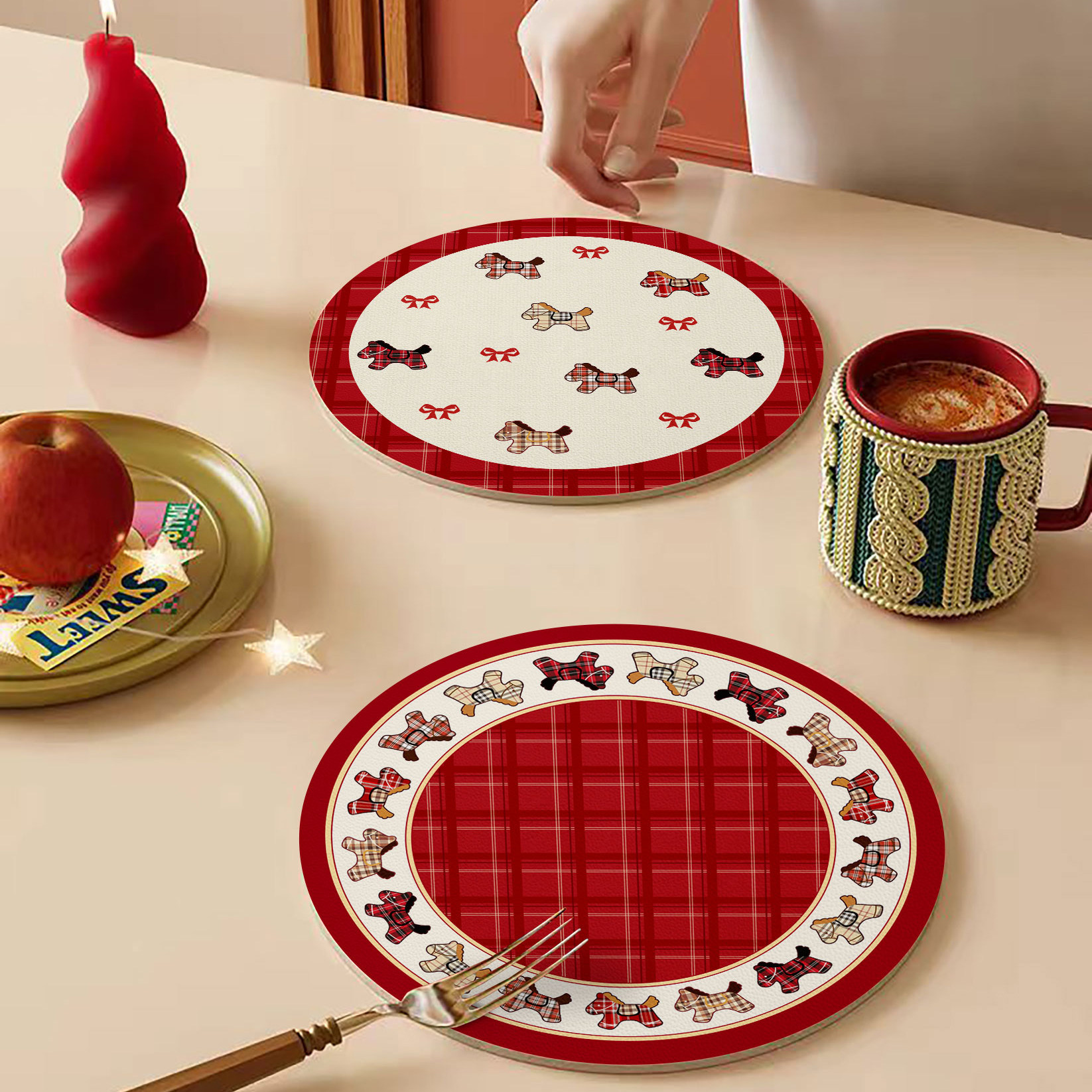 新年小马餐桌隔热垫免洗防水防油耐高温碗盘砂锅垫子圆形红色杯垫,居家布艺,餐垫,淘宝优惠券,粉丝福利购,淘宝优惠卷