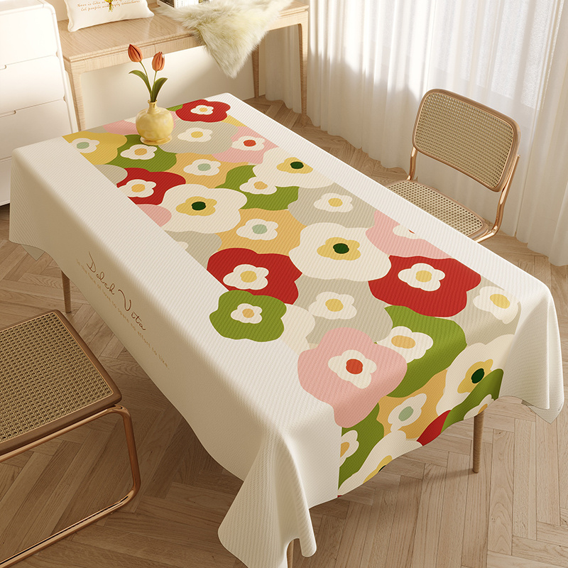 棉麻布艺现代简约花朵家用长方形防水餐桌布防烫防尘盖布ins台布
