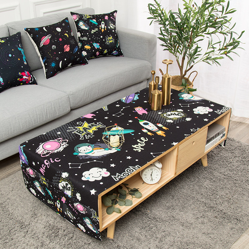 客厅防溅水防尘茶几盖布加厚棉麻双口袋收纳长方形V桌布ins卡通,居家布艺,桌布,淘宝优惠券,粉丝福利购,淘宝优惠卷