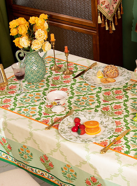 橙色回忆田园花雪尼尔防水桌布长方形桌面台布高颜值茶几餐桌盖布