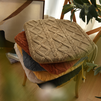 2025冬毛绒加厚北欧简约坐垫家用绑带椅子垫椅垫现代马蹄形餐椅垫