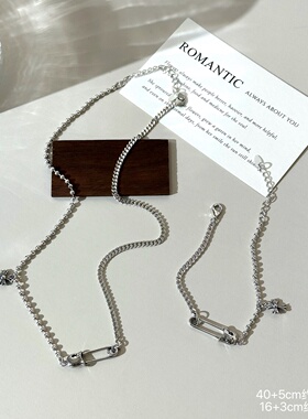 S925纯银别针回形针项链锁骨链