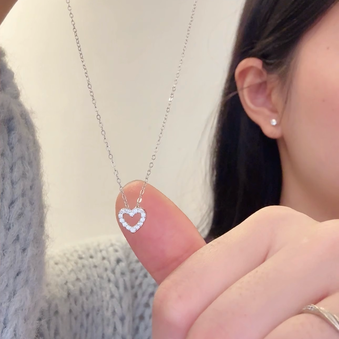s925纯银迷你爱心项链桃心锁骨链
