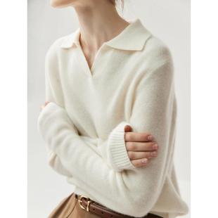 女POLO领宽松针织套头毛衣打底衫 山羊绒衫 百搭上衣 韩版 2025新款