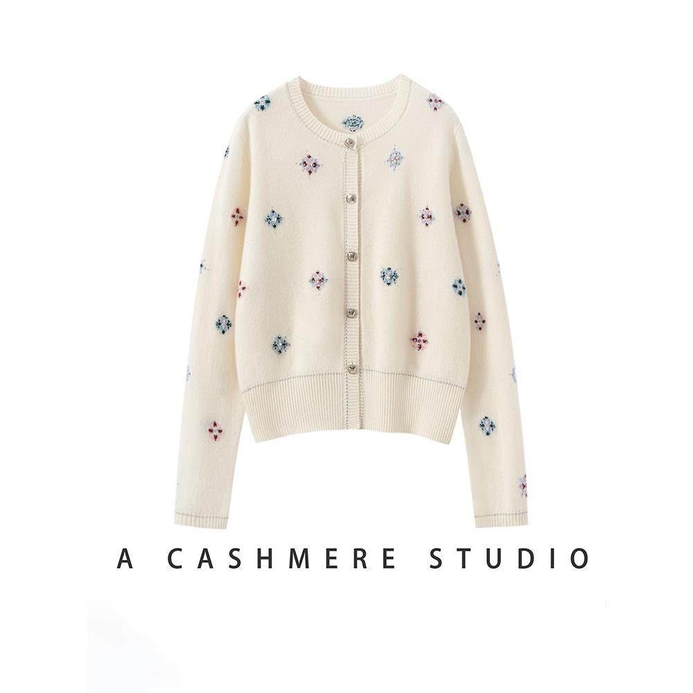 2025新款山羊绒重工烫钻小香风开衫毛衣女秋冬圆领外套宽松针织衫,女装/女士精品,羊绒衫,淘宝优惠券,粉丝福利购,淘宝优惠卷