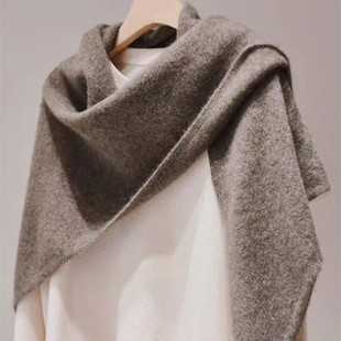韩版100%纯山羊绒围巾女针织三角巾秋冬外塔保暖护颈围脖百搭披肩
