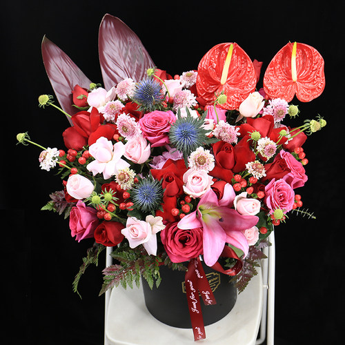 原创红玫瑰花束红掌花店生日配送鲜花速递同城上海配送花小时达
